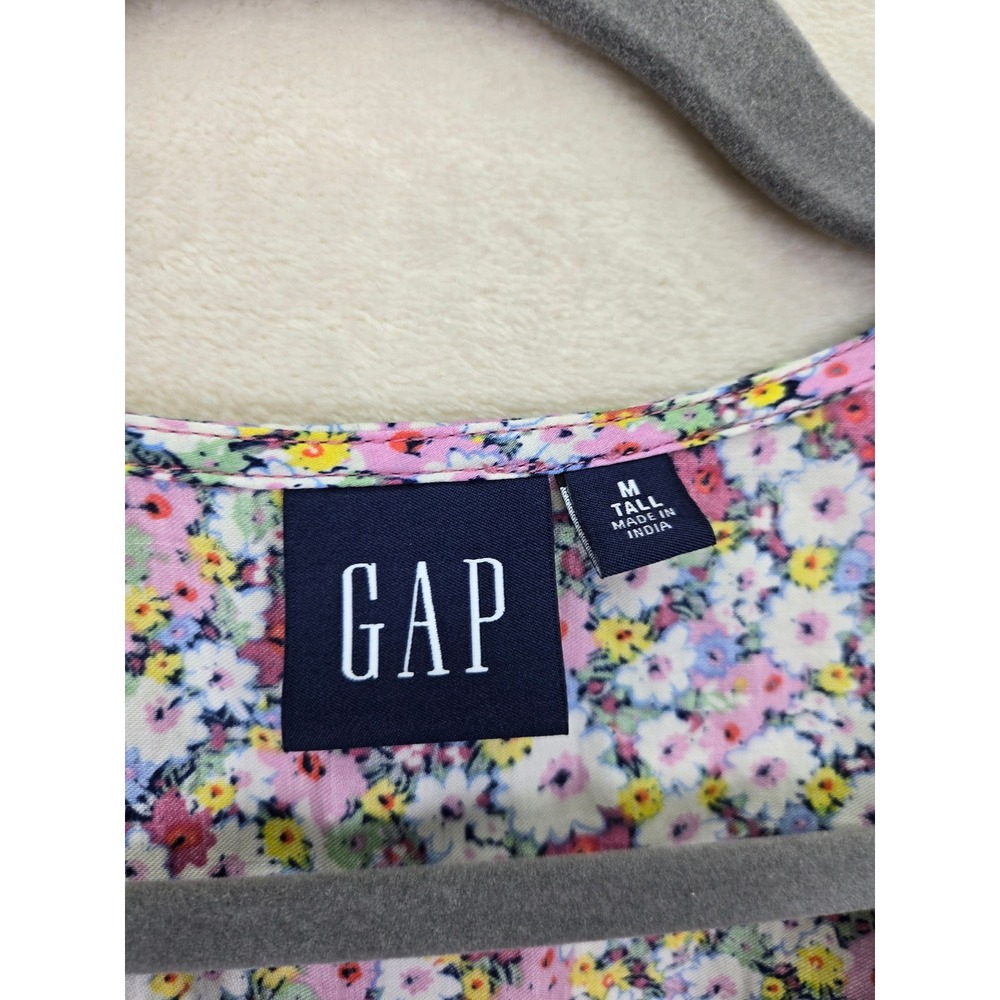 GAP Floral Puff Sleeve‎ Dress Smocked Mini Dress Medium Tall Multicolor Babydoll - Picture 2 of 9